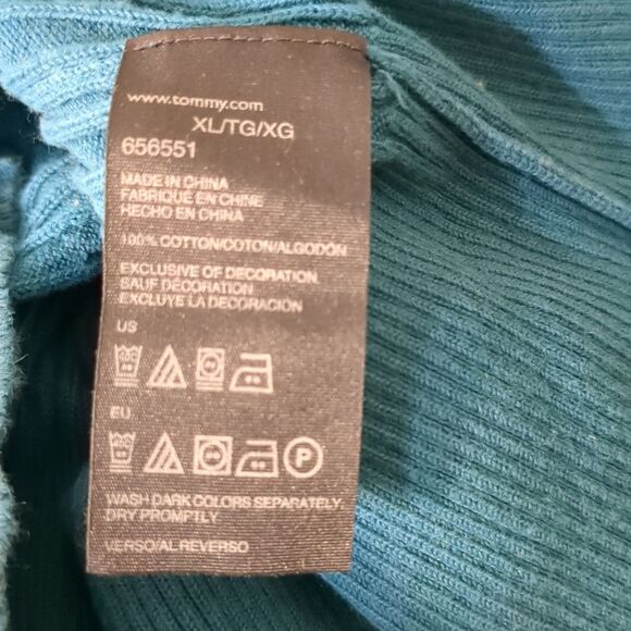 Tommy Hilfiger Teal V-Neck Cable Knit Sweater Top Womens Size XL - Picture 7 of 7